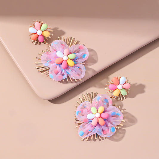 Chiffon Candy Flower Earrings